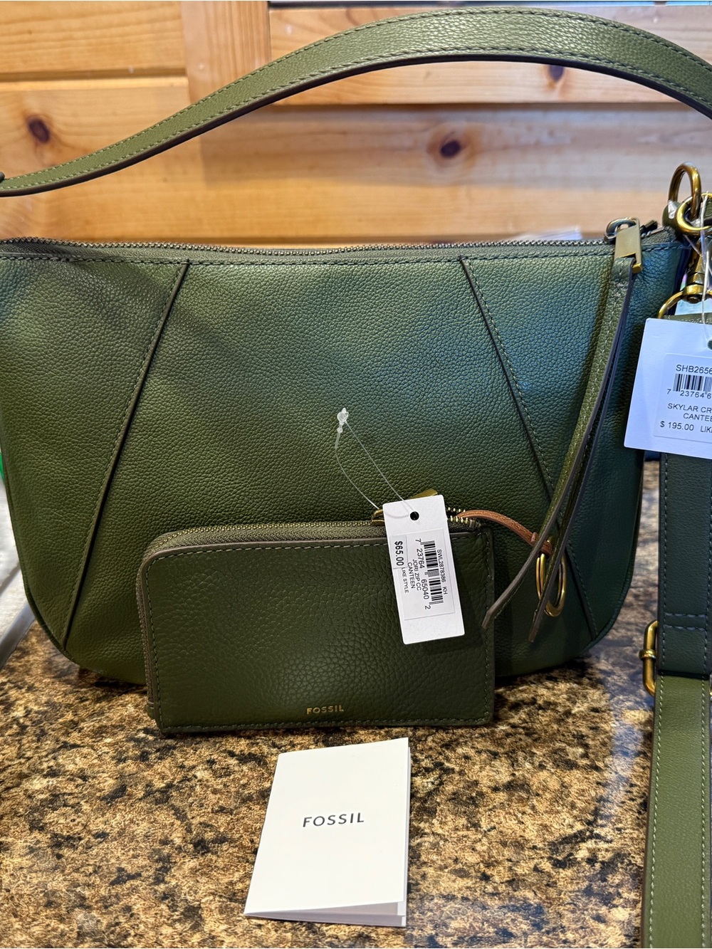 Fossil Olive Green Pebble Leather Crossbody with Matching Wallet - Picture 2 of 5